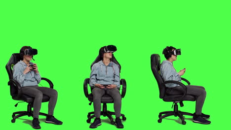 Female-player-uses-virtual-reality-headset-to-play-with-friends-online
